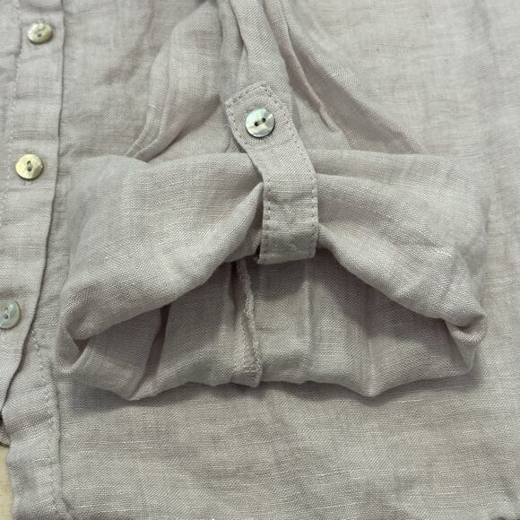 Tahari 1X Top Tunic Linen Button Down Long Sleeve Roll Tab Taupe Coastal Lagum - Picture 4 of 8